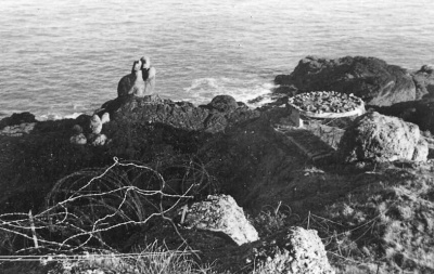 Anti-aircraft gun position on the shoreline, viewed from above