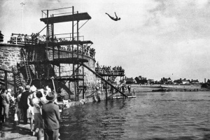 The pool diving boards in use