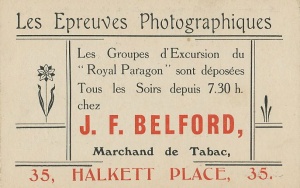 Photographs of Paragon Outings could be had from J F Belford's tobacconists just down the road