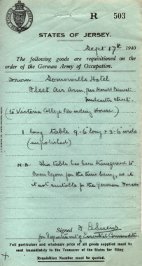 A table taken from Somerville Hotel, St Aubin, for use at College House was found to be unsuitable and was stored at the States depot at Beau Sejour