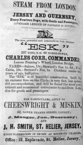Little is known about the Esk, which operated between London and the Channel Islands in 1862, other than what is contained in this advertisement