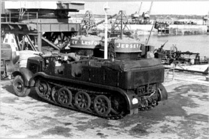 A personnel carrier newly arrived at the Harbour