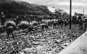 If the 1870 date for this picture is correct it probably shows the track being laid between West Park and First Tower. That was the year the line from St Helier to St Aubin was established. It would be another 20 years before Victoria Avenue was built alongside the track