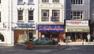 A view from Snow Hill of properties forming the end of Queen Street and start of La Motte Street