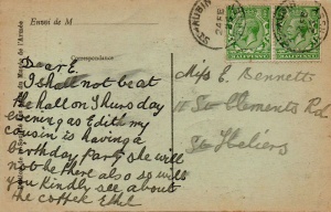 A postcard sent to Miss E Bennett, we think in 1925