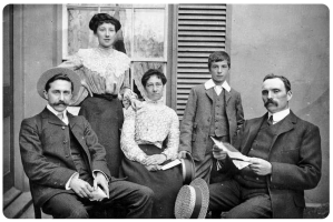 The Bliault famly in Jersey - left to right: George Bowerman, Ruby Boweerman (nee Bliault), Eleanor Bliault (nee Cardy), Stanley Alfred Cardy Bliault, Alfred Bliault
