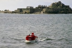 A DUKW amphibious vehicle provides access to the castle at high tide