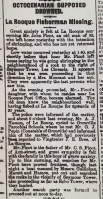 Report of the drowning of John Picot (1825-1907) at the age of 82