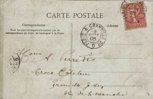 A postcard sent to Mr Perredes at Croix Catelain, Grouville in 1905