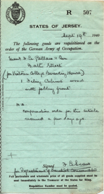 F Le Gallais and son, of Bath Street, provided a filing cabinet for use in the German offices at College House