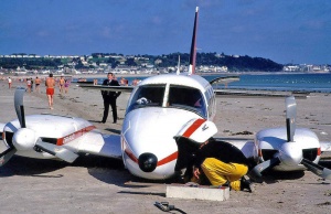 A twin-engined Piper Navajo made a forced landing on the beach at Bel Royal in 190