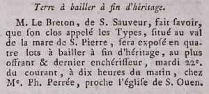In 1789 Mr Le Breton of St Saviour announced in the Gazette de l'Ile de Jersey the sale of land at Val de La Mare, St Peter