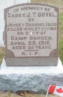 The grave of Great War casualty John du Val at Alliston Union Cemetery, Ontario