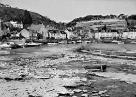The bed of St Aubin's Harbour frozen in 1963