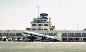 British United Airways Dakota in front of the terminal building in the 1960s