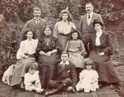 The Le Bas family, mainly from Jersey, with relatives in Guernsey in 1904: Philip, Eunice, Winter, Lucy, Mary Tostevin, Muriel Ivy, Maude, Winter Clement, Herbert and Muriel Maude