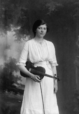 Girl with violin by C P Ouless