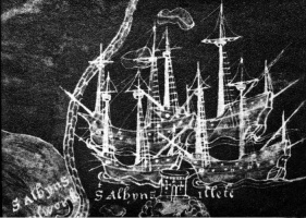 A very early drawing showing galleons at anchor off St Aubin