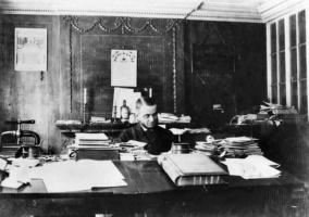 Advocate Peter Falla, who owned the first motor car in Jersey in 1899, in his Hill Street office