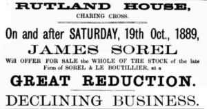 Sorel and Le Boutillier closing sale in 1889