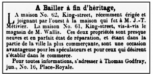 In 1866 the recently constructed No 61 King Street was offered for sale, together with No 62 on the opposite side of the road