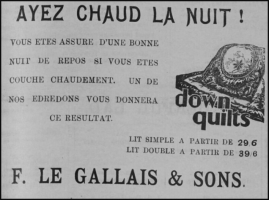 Quilts for sale in 1939, advertised in the Chronique de Jersey