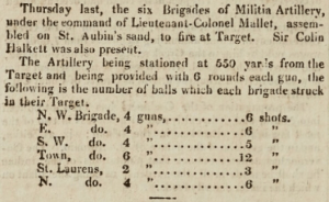 A Militia Artillery practice in St Aubin's Bay was reported on in The Loyalist in 1828