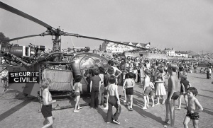 A French helicopter on the beach at Havre des Pas in 1977 - Picture Jersey Evening Post