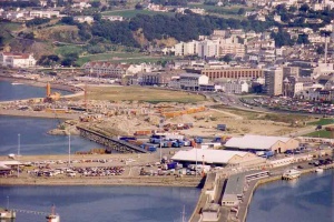Looking across the Waterfront from above the Elizabeth Terminal ferry terminal in 1996