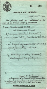 The Continental Hotel was dispossessed of a typewriter and 17 framed oil paintings. There is no indication on the form as to where they went