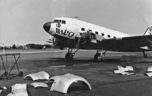 Engineers work on an Intra Airways Dakota