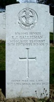 The grave of Great War casualty Raymond John Gallichan at Lonsdale Cemetery, Authuille, near Albert