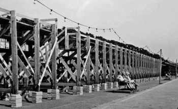 Erecting a grandstand in the 1970s