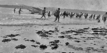 A plane being pulled out of the rising tide