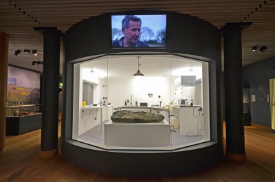 The temporary laboratory in Jersey museum, where visitors could see the coins being individually extracted