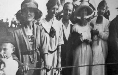 Ladies in the crowd at a 1920s meeting