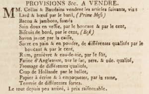 Collas and Baudains offered a range of groceries in February 1804