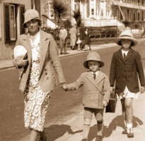 Sybil Annie Falle, née Fossey (1905-1967) with her children Jean Pierre Vernon (1927- ) and Colleen (1925- ) at Havre des Pas