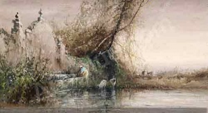 Figures Beside a Lake