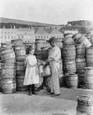 Potato barrels on the quayside