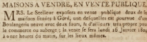 Mrs Le Seelleur offered two of her houses at Gorey for sale in January 1804, one of which was equipped as a bakery