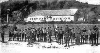 Scouts parade on the beach at West Park in front of the old pavilion