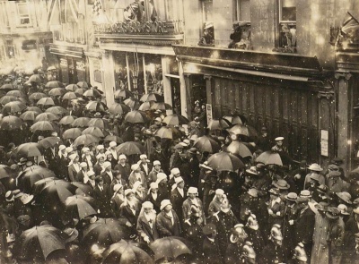 The parade held in July 1919 to celebrate signing the peace treaty officially ending of the war: a group of Voluntary Aid Detachment (VAD) nurses taking part.