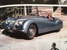 Pat Oxenden driving her Jaguar XK
