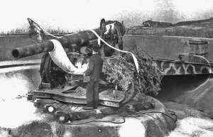 A gun emplacement inspected after the Liberation