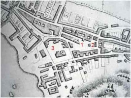 A map of the small town of St Helier in the late 17th century ...
