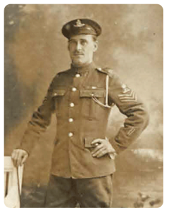 Battery Quartermaster Sergeant Edward Cauvain, DCM, Royal Field Artillery, was a reservist at the outbreak of war and was four and a half years on the Western Front. After taking a dying officer back behind the lines an enemy shell dropped into an ammunition pit nearby and he succeeded in diverting a small stream while under fire to put out the resulting blaze, leading to his award of the Distinguished Conduct Medal. Edward was born in Guernsey in 1887, the son of Peter Joseph and Louisa Cauvain and brought up in Jersey