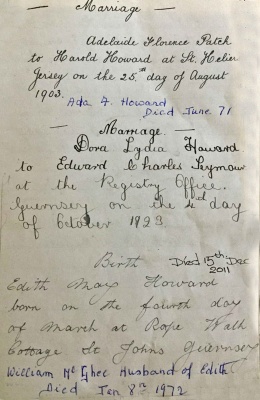 A record of Ada's marriage in a family book