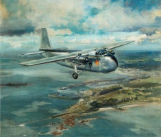 A promotional picture of a Bristol Wayfarer overflying St Helier