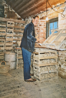 Farmer Bruce Romeril standing potatoes in the late 1980s
